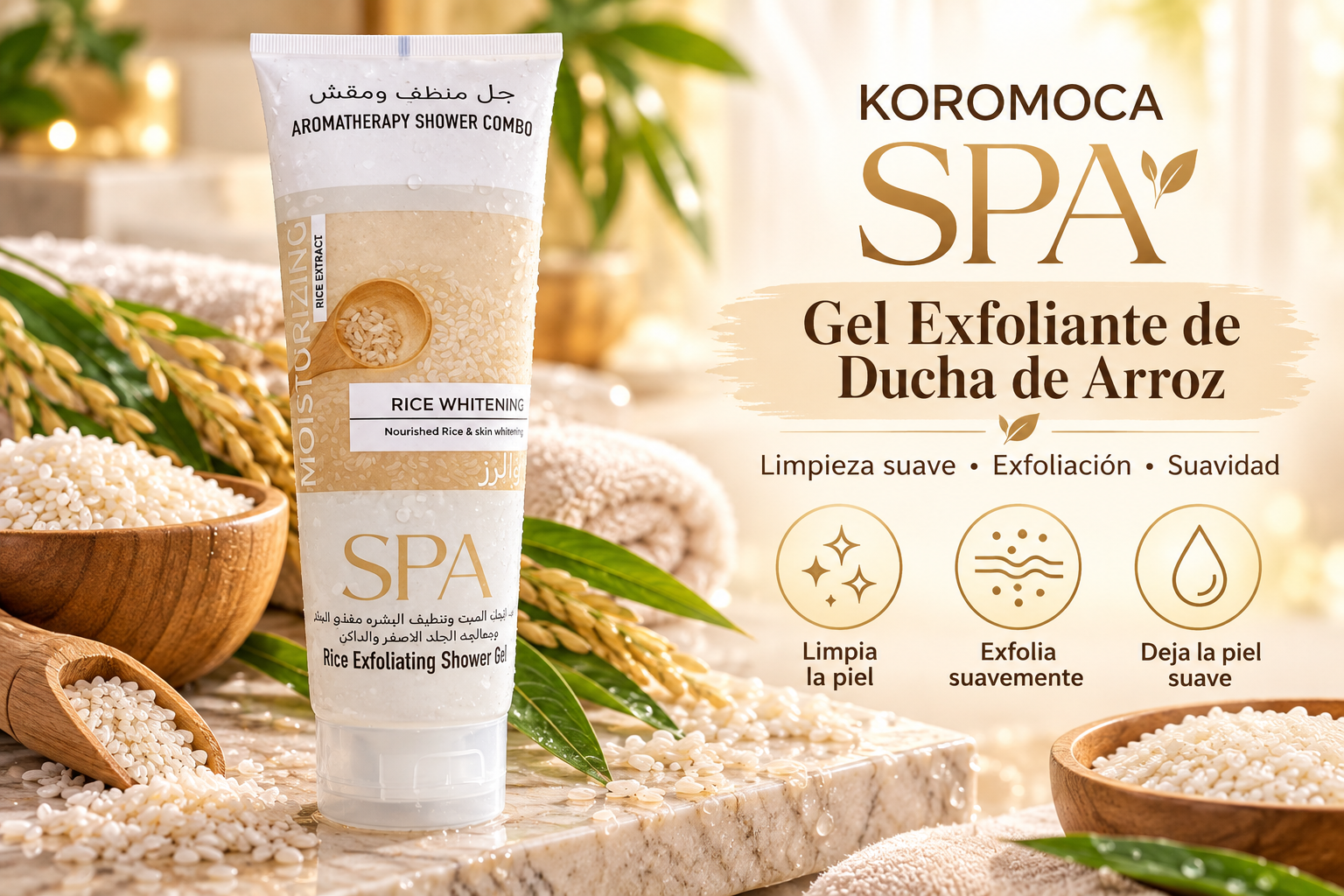 Gel exfoliante de arroz con spa natural