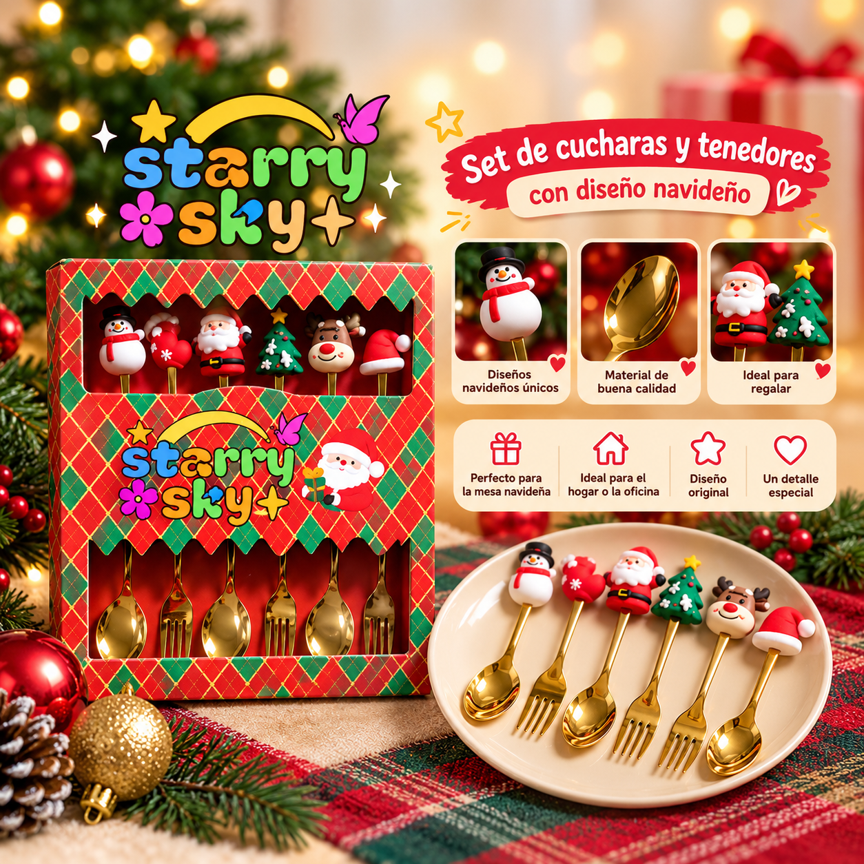 Set de cubiertos navideños festivos