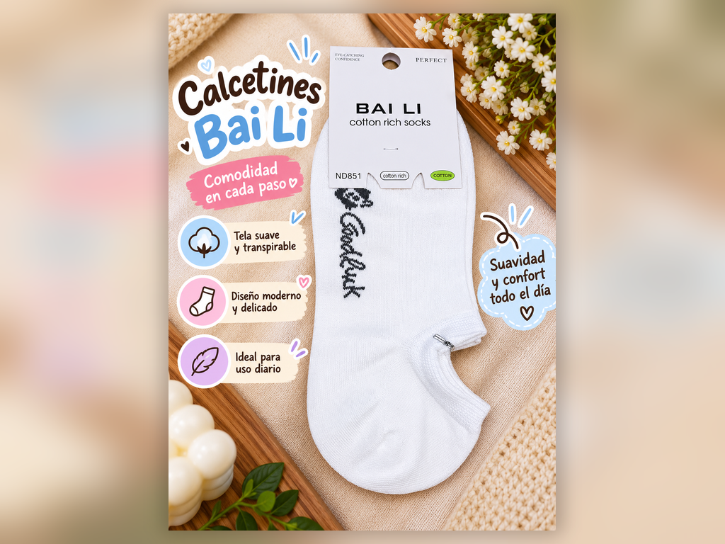 Calcetas suaves Bai Li color Blanco