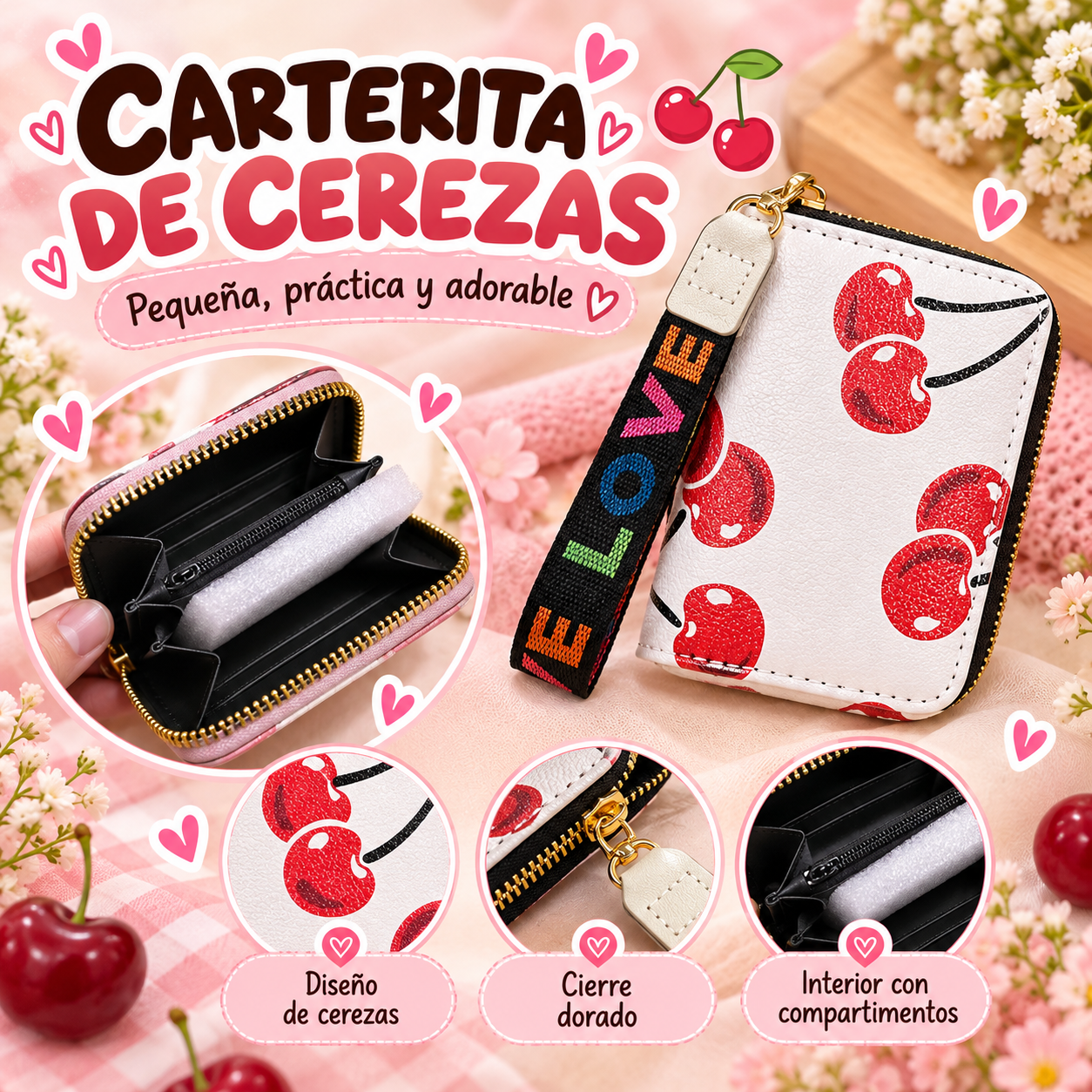 Carterita de cerezas color Blanco