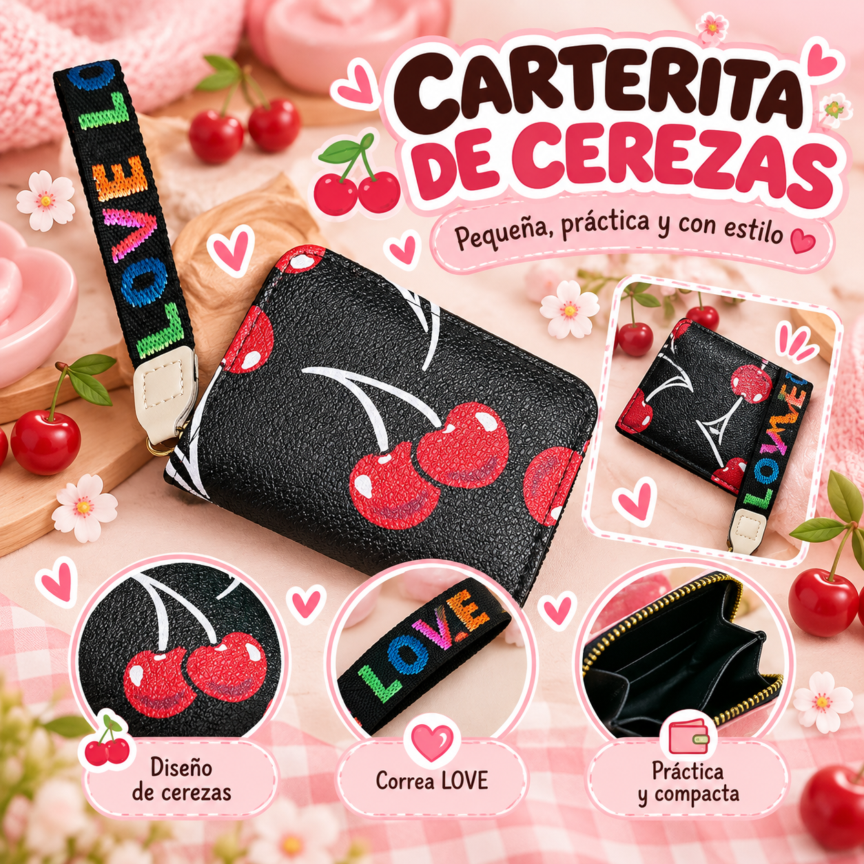 Carterita de cerezas color Negro