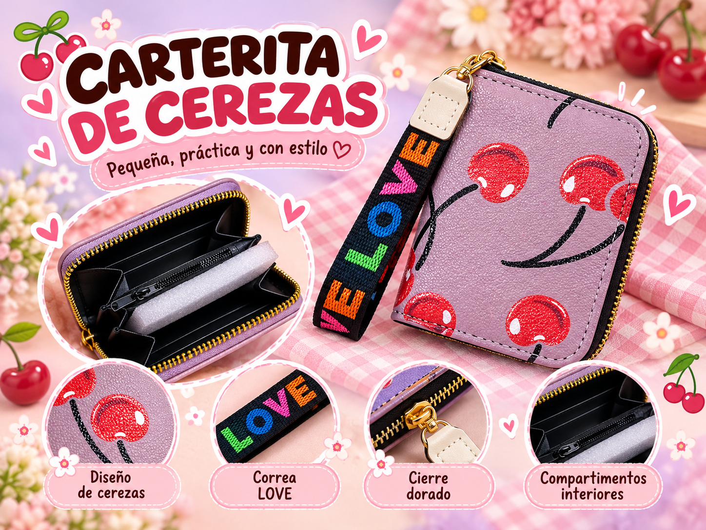 Carterita de cerezas color Lila