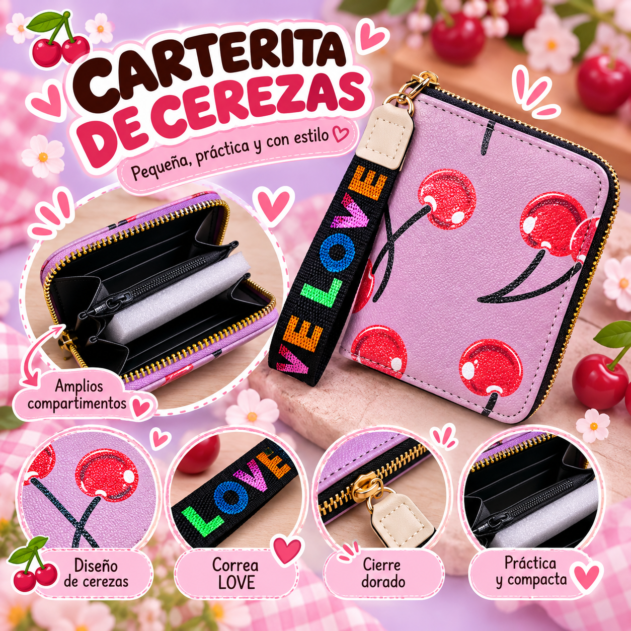 Carterita de cerezas color Rosada