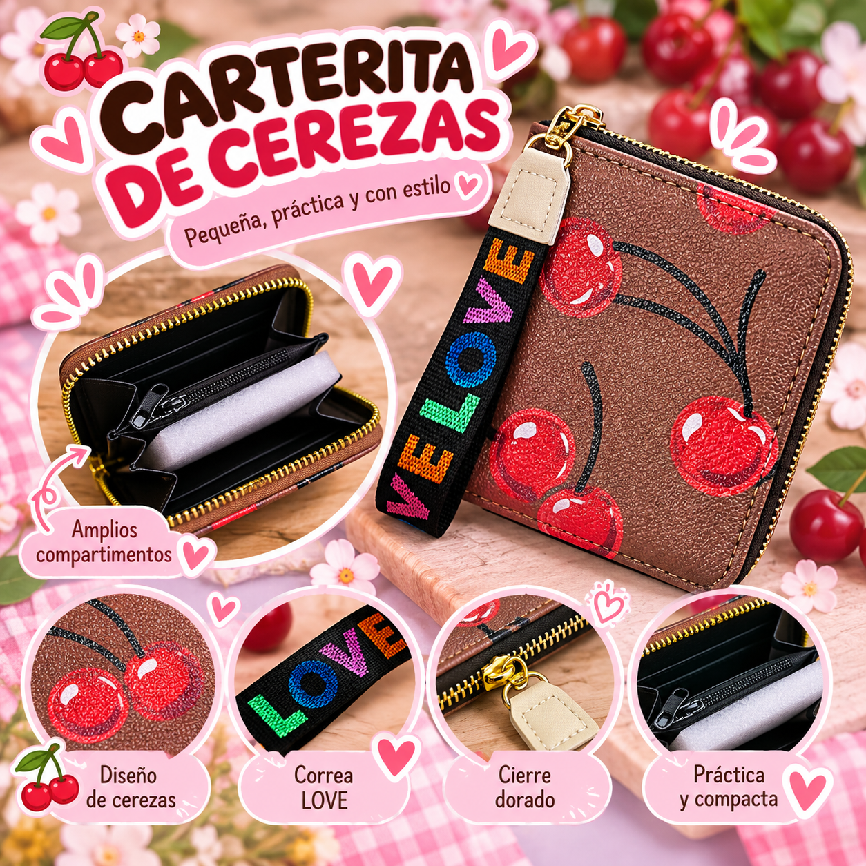 Carterita de cerezas color Café