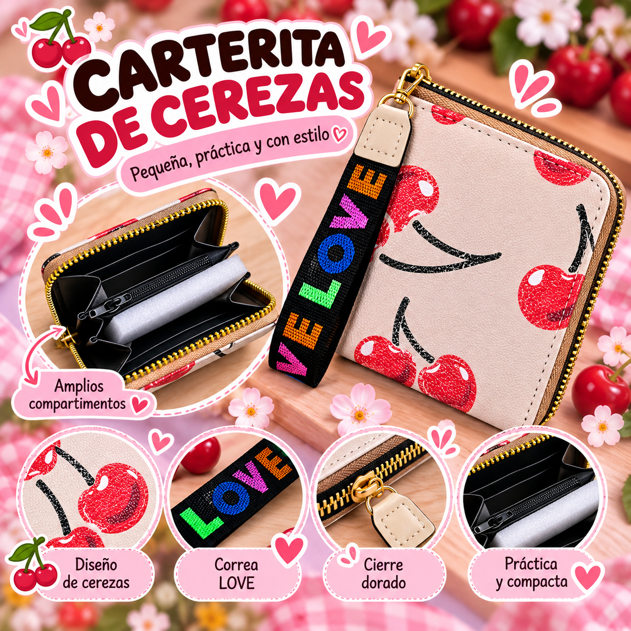Carterita de cerezas color Café Claro