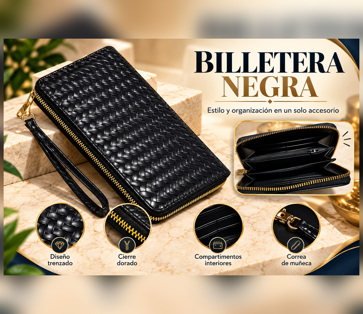 Billetera Negra Trenzada