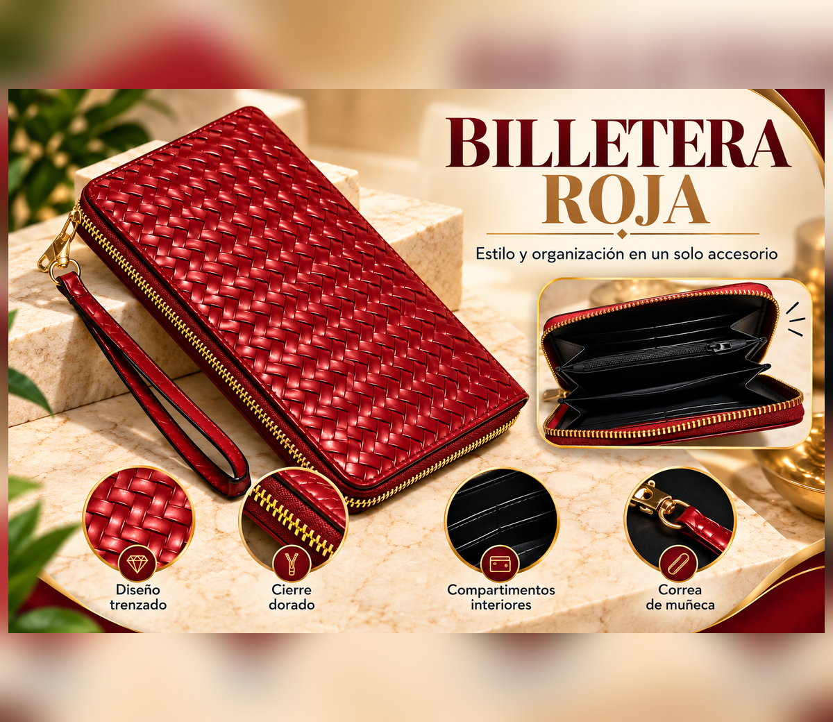 Billetera Roja Trenzada