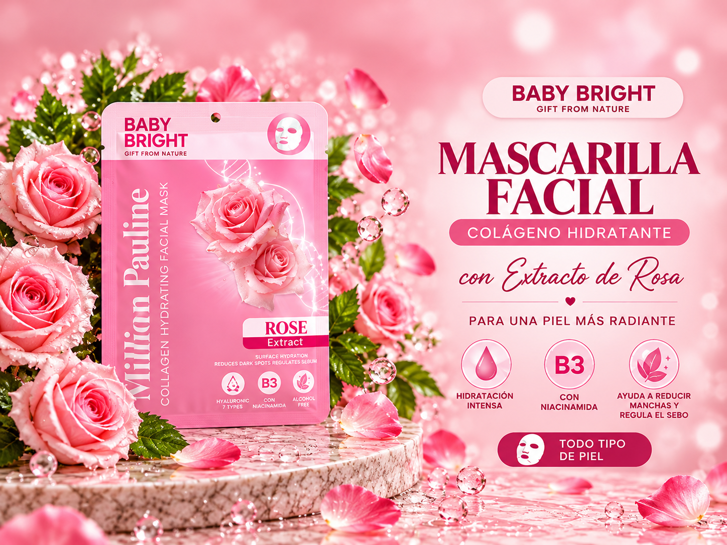 Mascarilla facial de colágeno y rosa