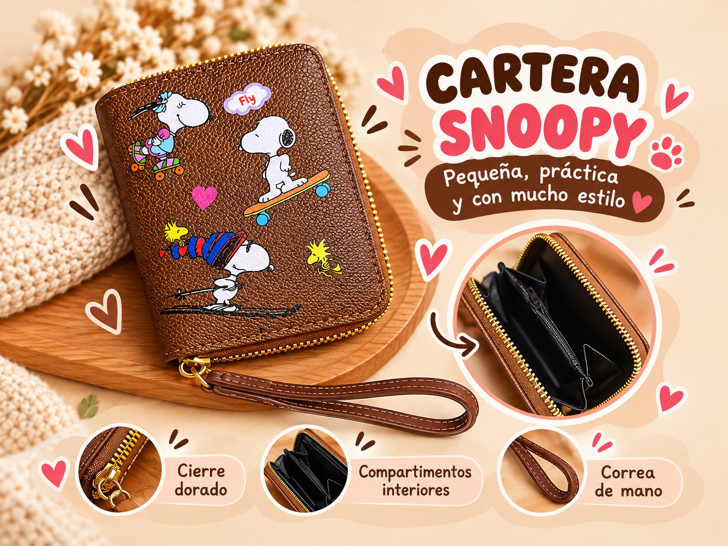 Cartera Snoopy pequeña y práctica