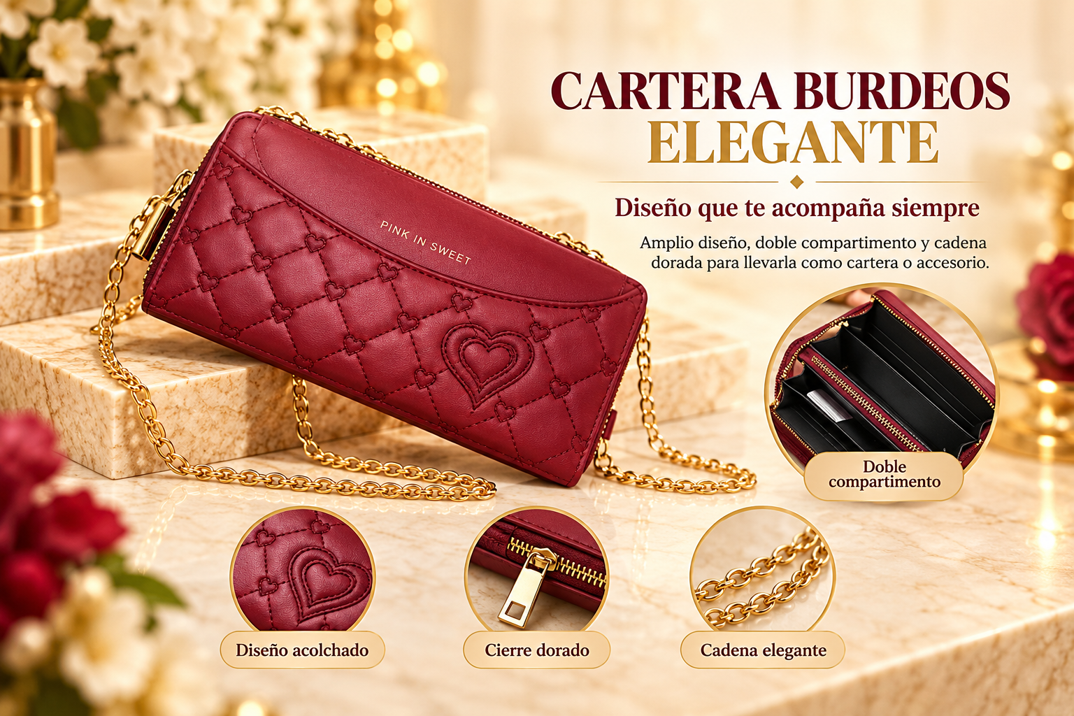 Billetera vino tinto de lujo