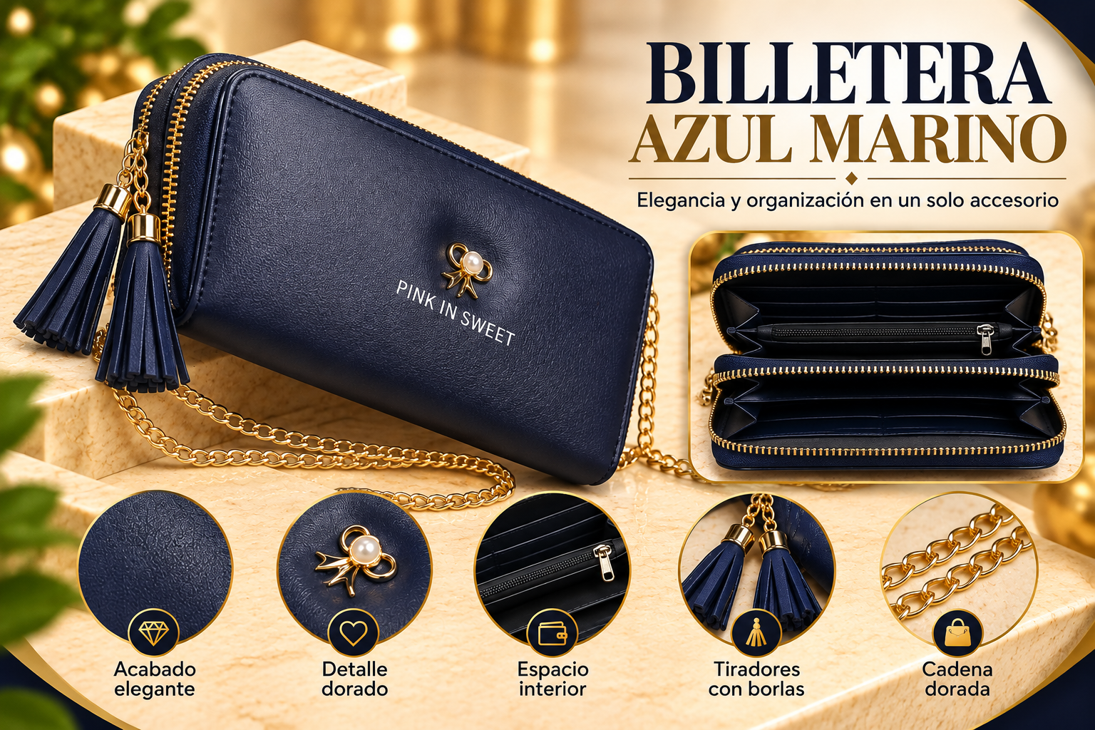 Billetera azul marino elegante