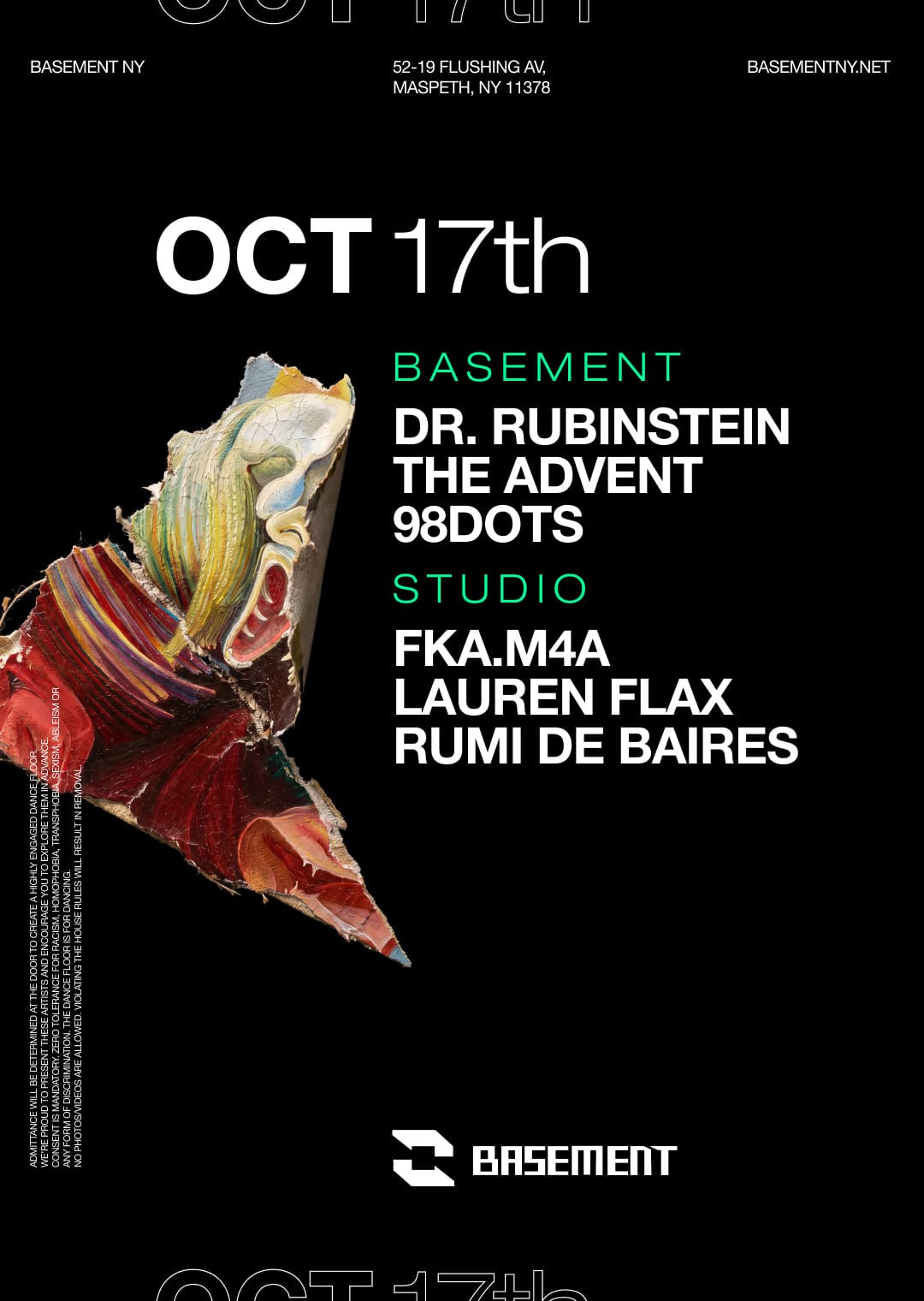 Dr. Rubinstein / The Advent / 98dots / fka.m4a / Lauren Flax / Rumi de Baires flyer