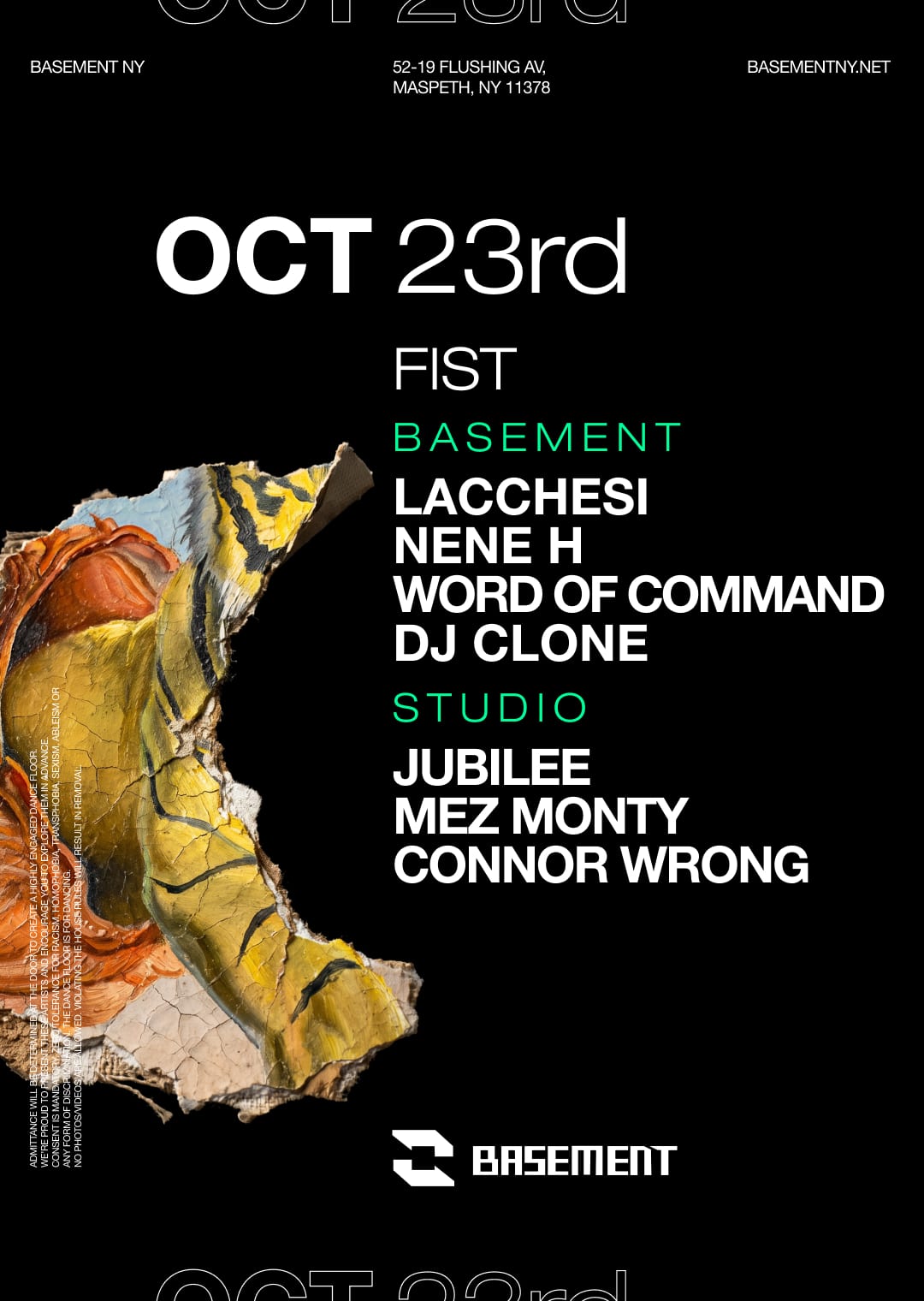 FIST: Lacchesi / Nene H / Word of Command / DJ Clone / Jubilee / Mez Monty / Connor Wrong flyer