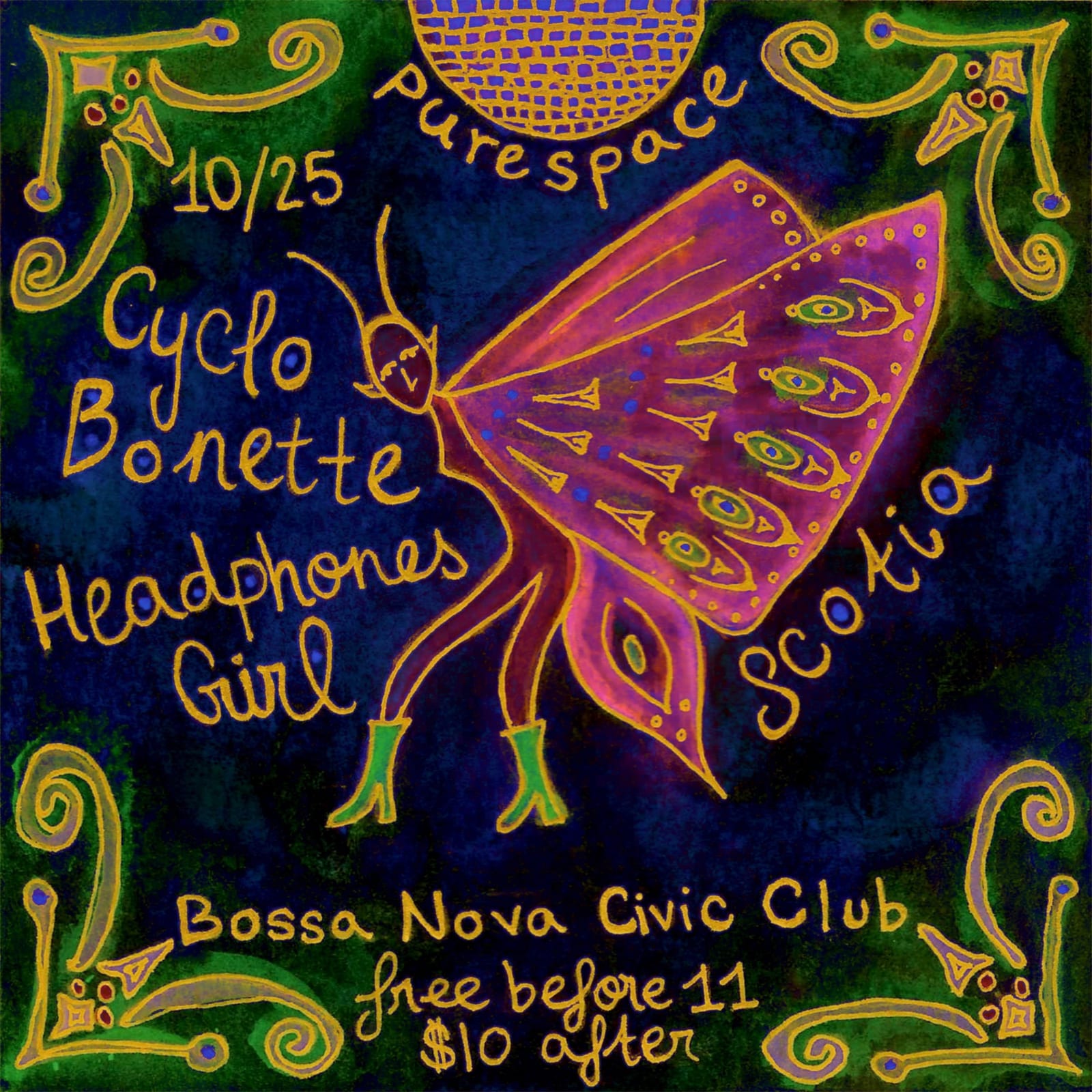 Pure Space with Scotia, Headphones Girl, CYCLO BONETTE flyer