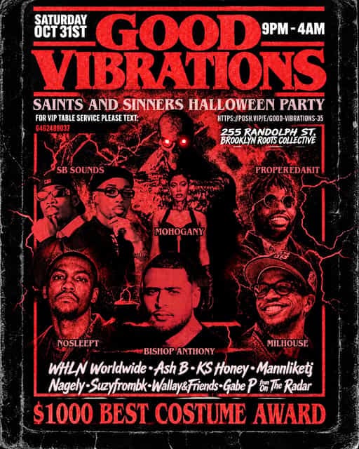 Good Vibrations: Saints & Sinners Halloween Costume Party flyer