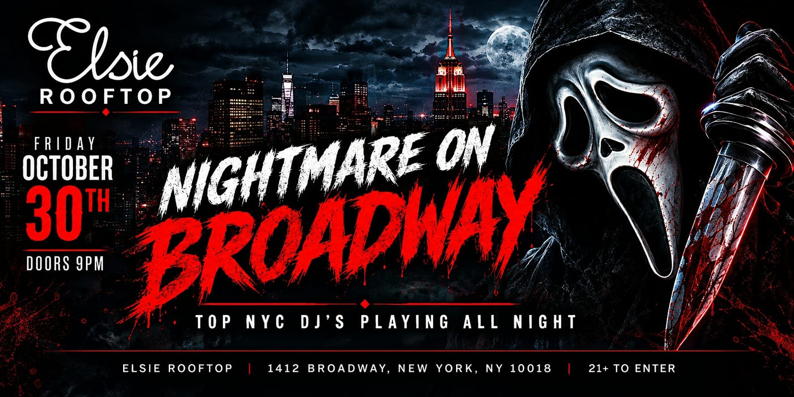 Nightmare On Broadway: Halloween at Elsie Rooftop flyer
