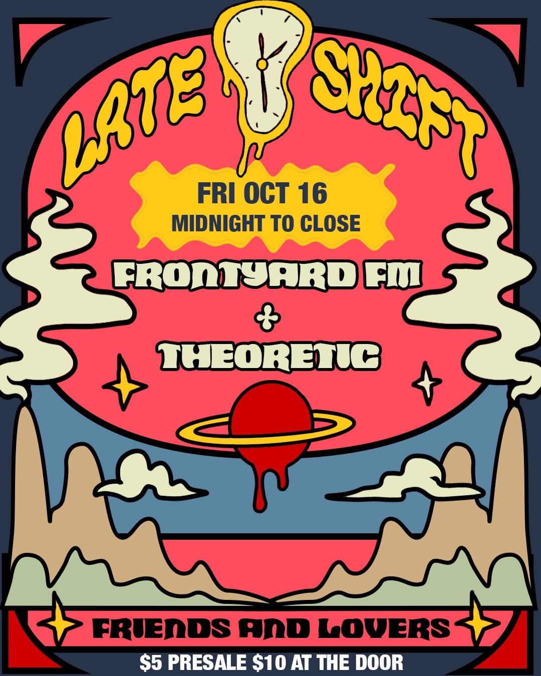 Late Shift: Frontyard FM + Theoretic flyer
