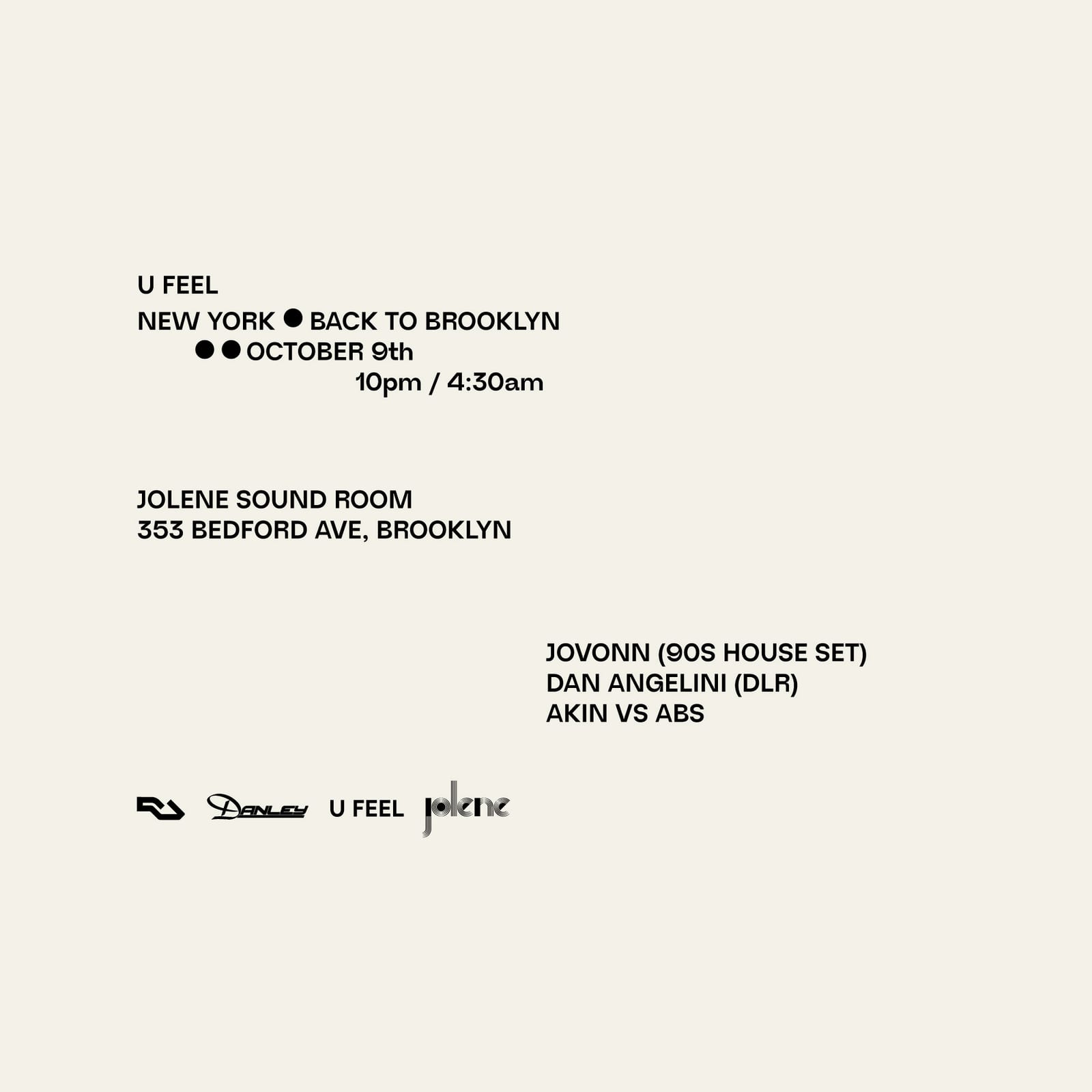 UFeel Back to Brooklyn w Jovonn (90's House set) + more flyer