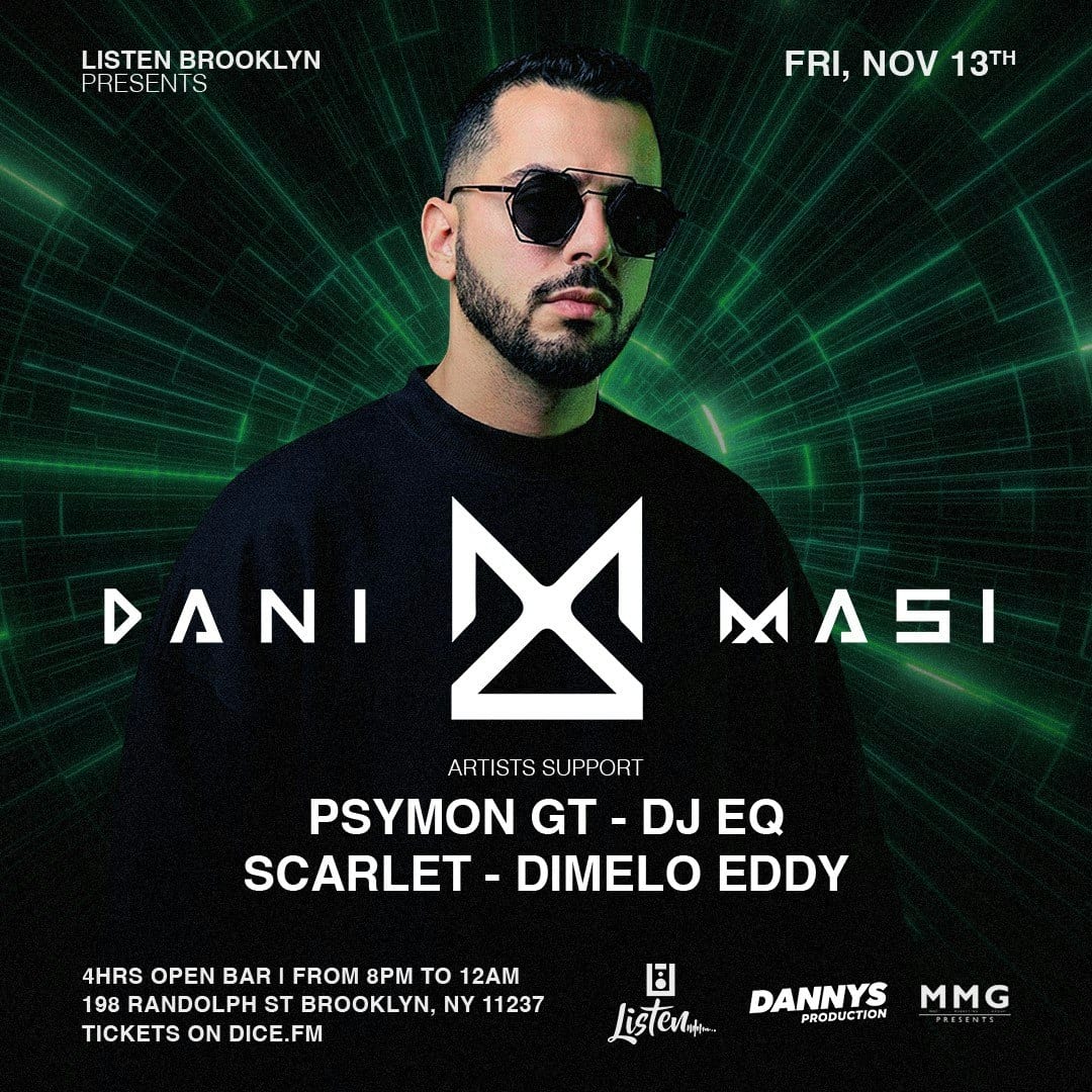 Dani Masi, Psymon GT, DJ EQ, Scarlet, Dimelo Eddy flyer