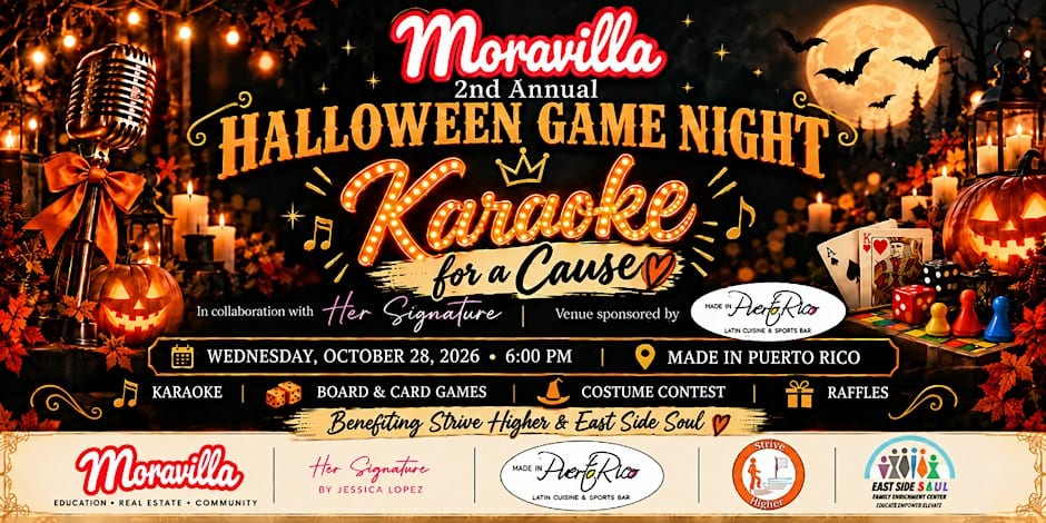 Moravilla Halloween Game Night: Karaoke for a Cause flyer