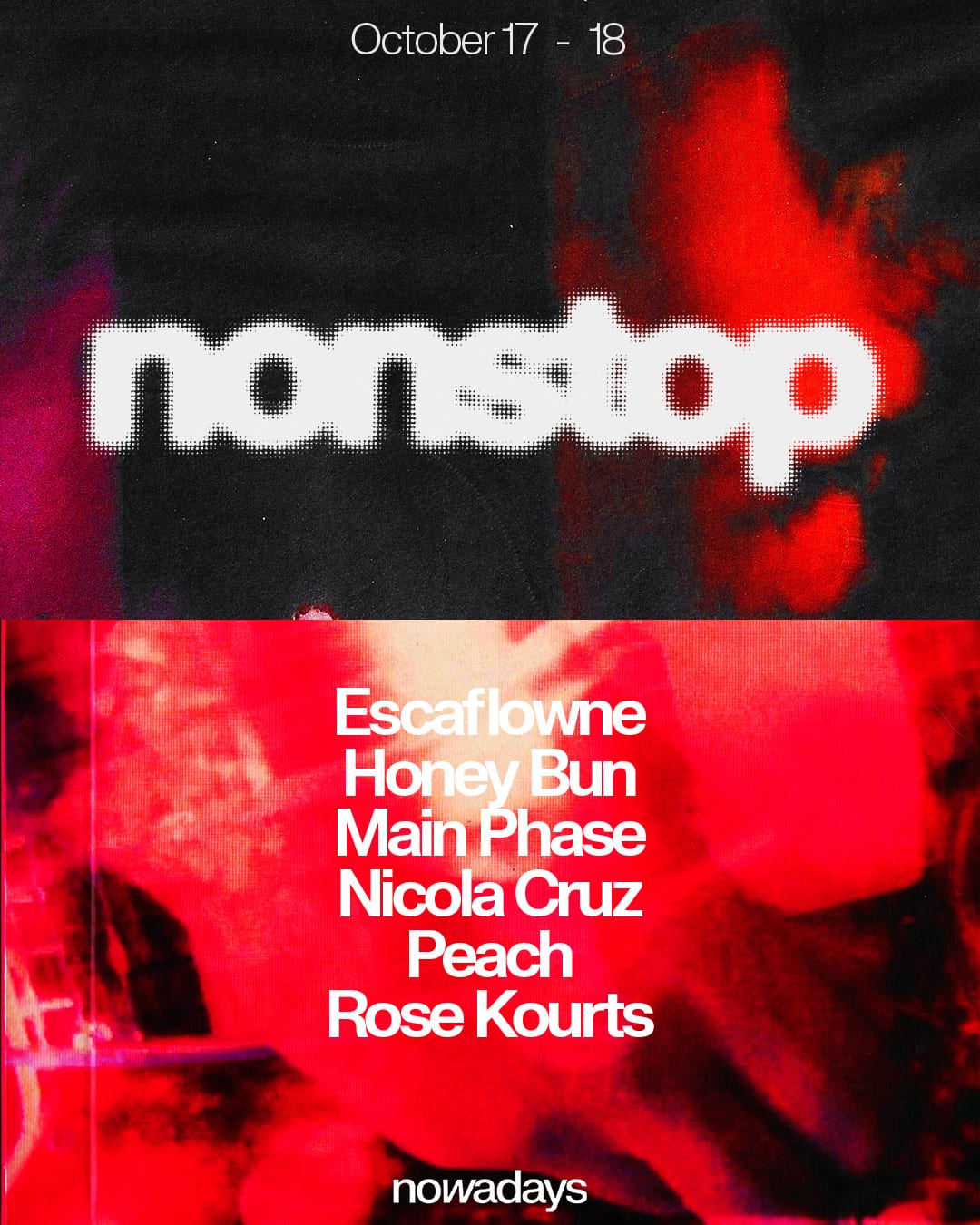 Nonstop: EscaFlowne, Honey Bun, Main Phase, Nicola Cruz, Peach, Rose Kourts flyer