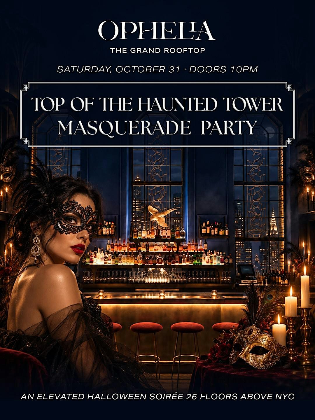 Top of the Haunted Tower: Halloween Masquerade at Ophelia flyer