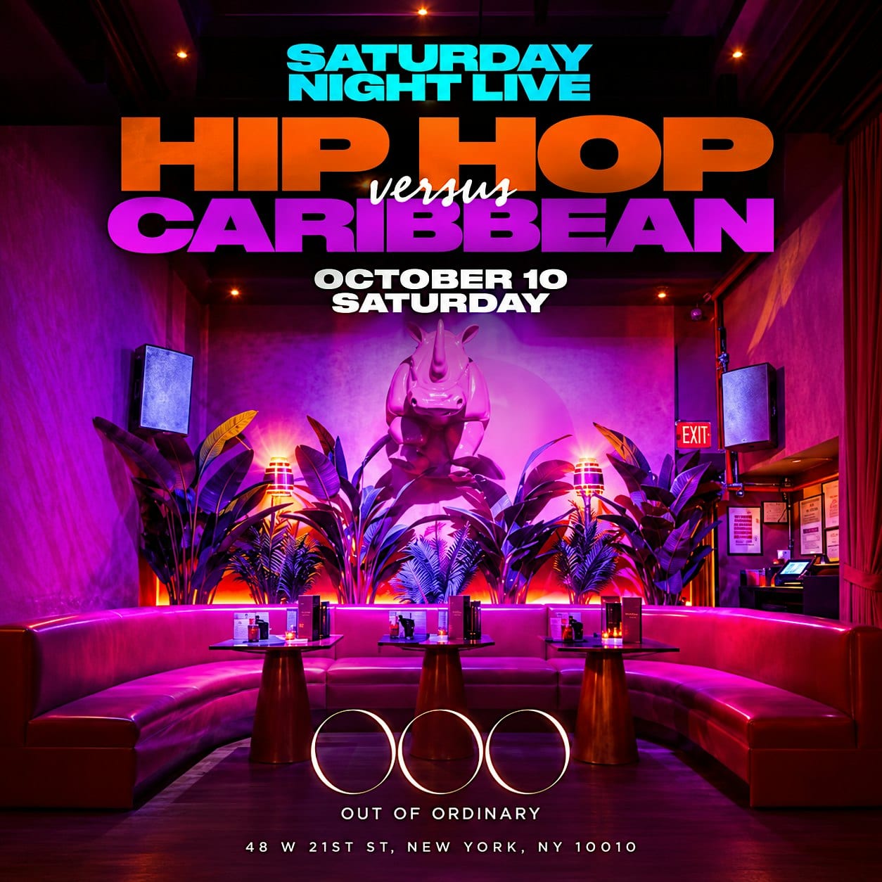 Saturday Night Live at OOO: Hip-Hop vs Caribbean flyer