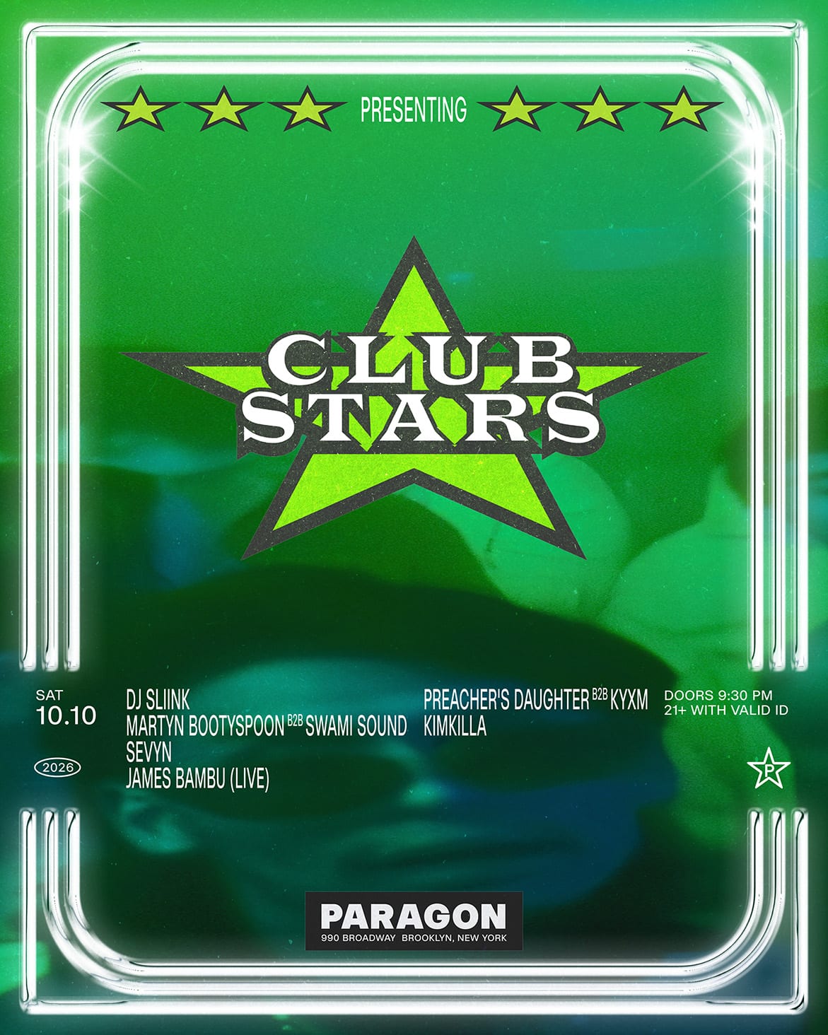 Club Stars: Dj Sliink, Martyn Bootyspoon b2b Swami Sound, Sevyn, James Bambu(Live) flyer