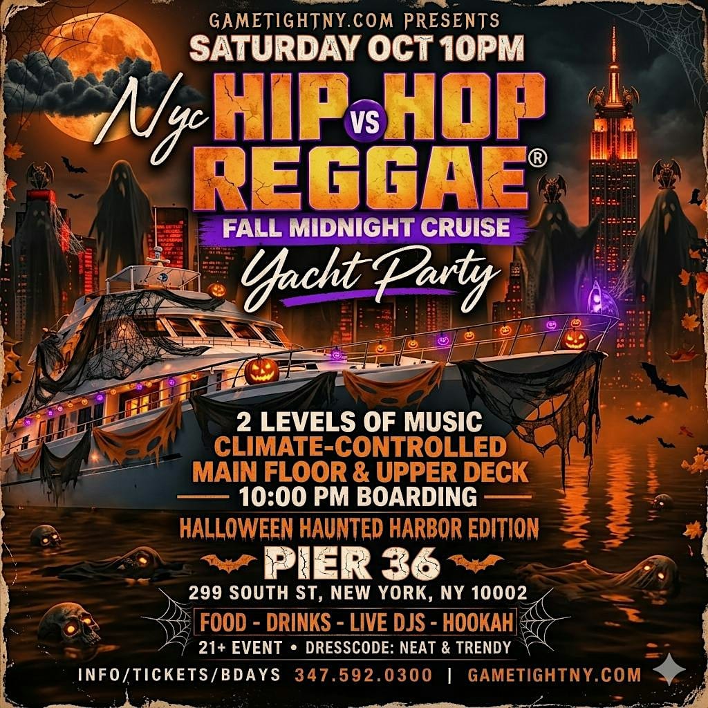 Halloween Hip Hop vs Reggae Saturday Midnight Yacht Party flyer