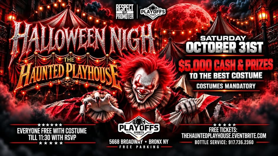 The Haunted Playhouse: Halloween Night at Playoffs flyer