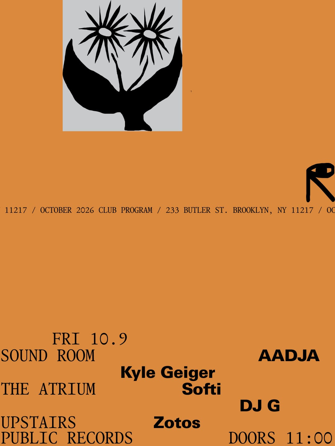AADJA, Kyle Geiger / Softi, DJ G / Zotos flyer