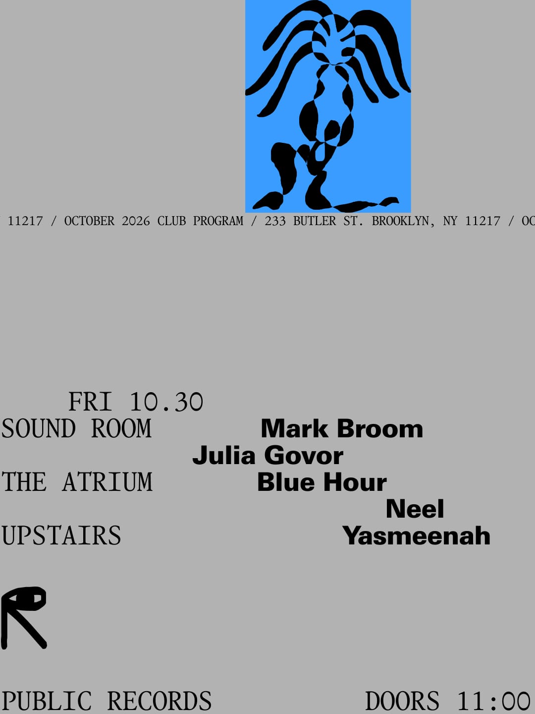 Mark Broom, Julia Govor / Blue Hour, Neel / Yasmeenah flyer