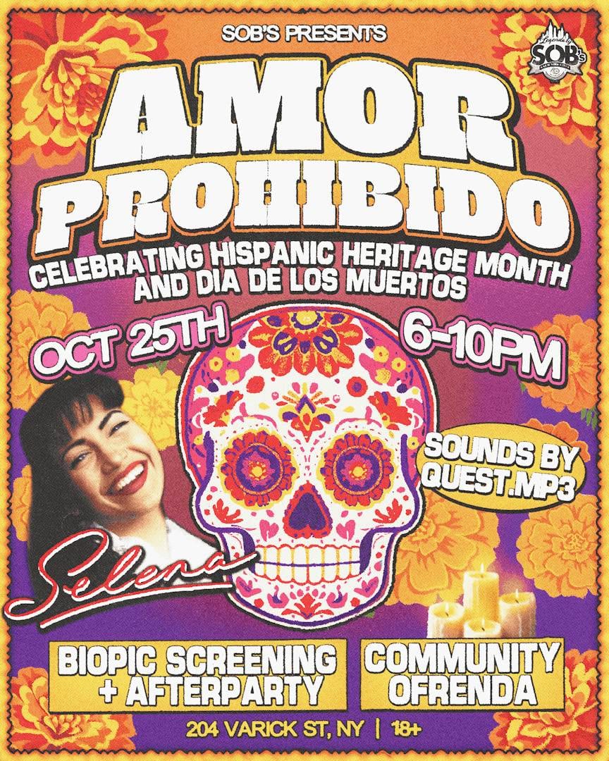 Amor Prohibido: Selena Biopic Screening, DJ Sets & Community Ofrenda flyer