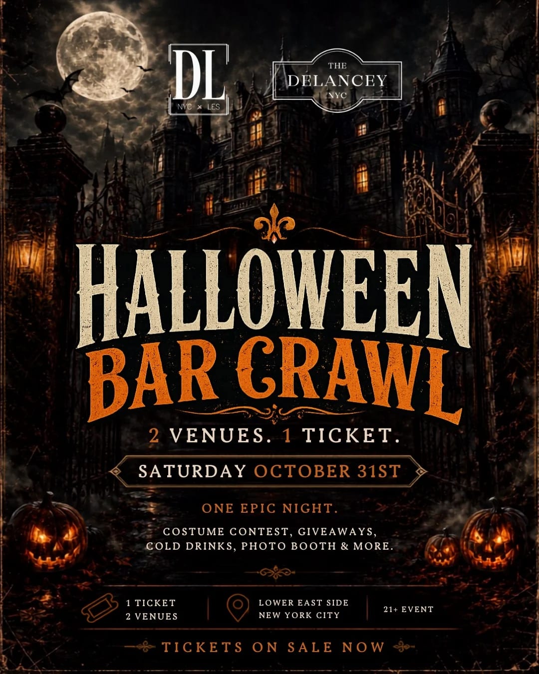 Halloween Bar Crawl (The DL + The Delancey) flyer