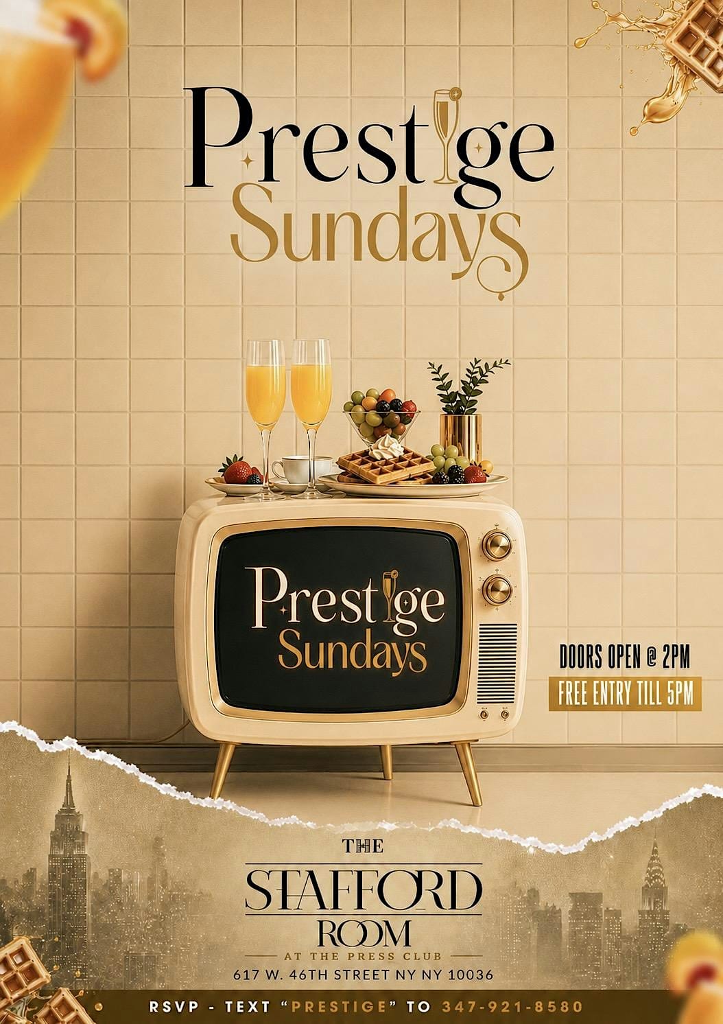 PRESTIGE SUNDAYS | NYC Brunch & Day Party | Free Entry w/ RSVP flyer