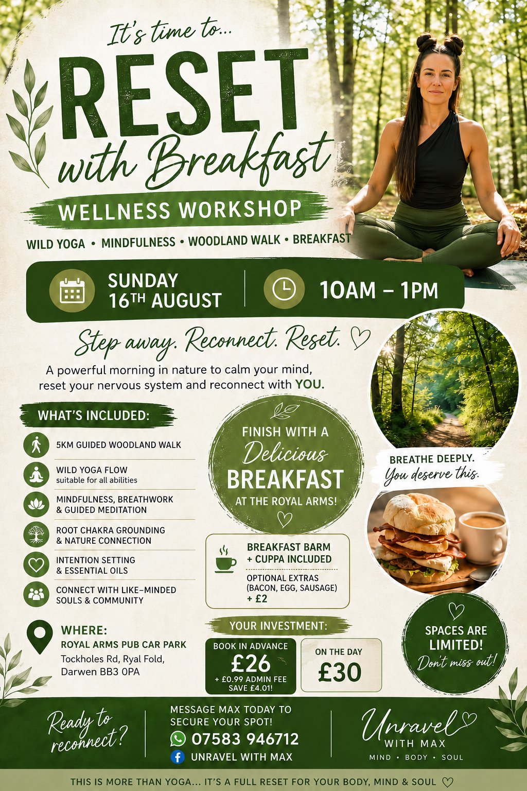 Reset with Breakfast, Walk, yoga, meditation and essential oils