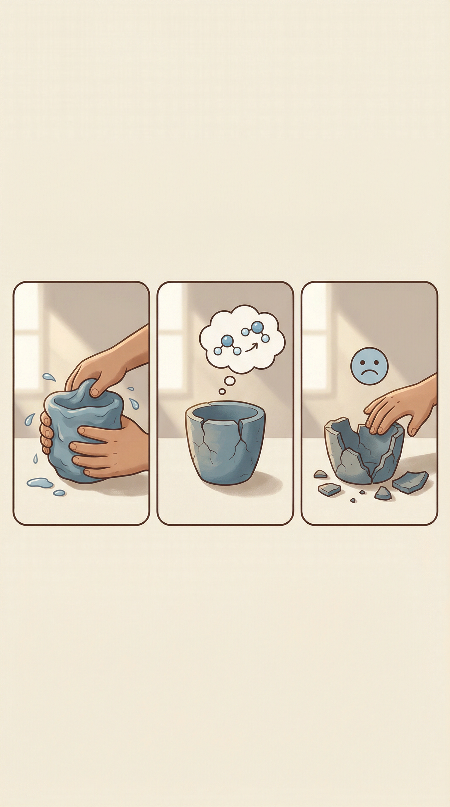 Why can you shape wet clay, but dry clay breaks easily?