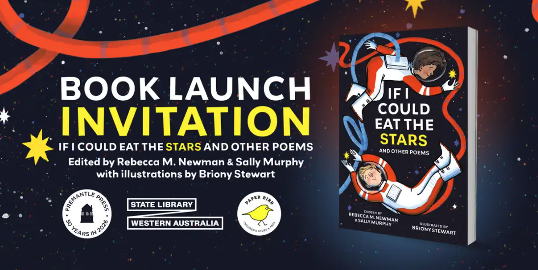 The banner advertising the book launch of If I Could Eat the Stars at the State Library of WA. 