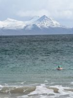 Early April swim, with snow capped mountains 😄