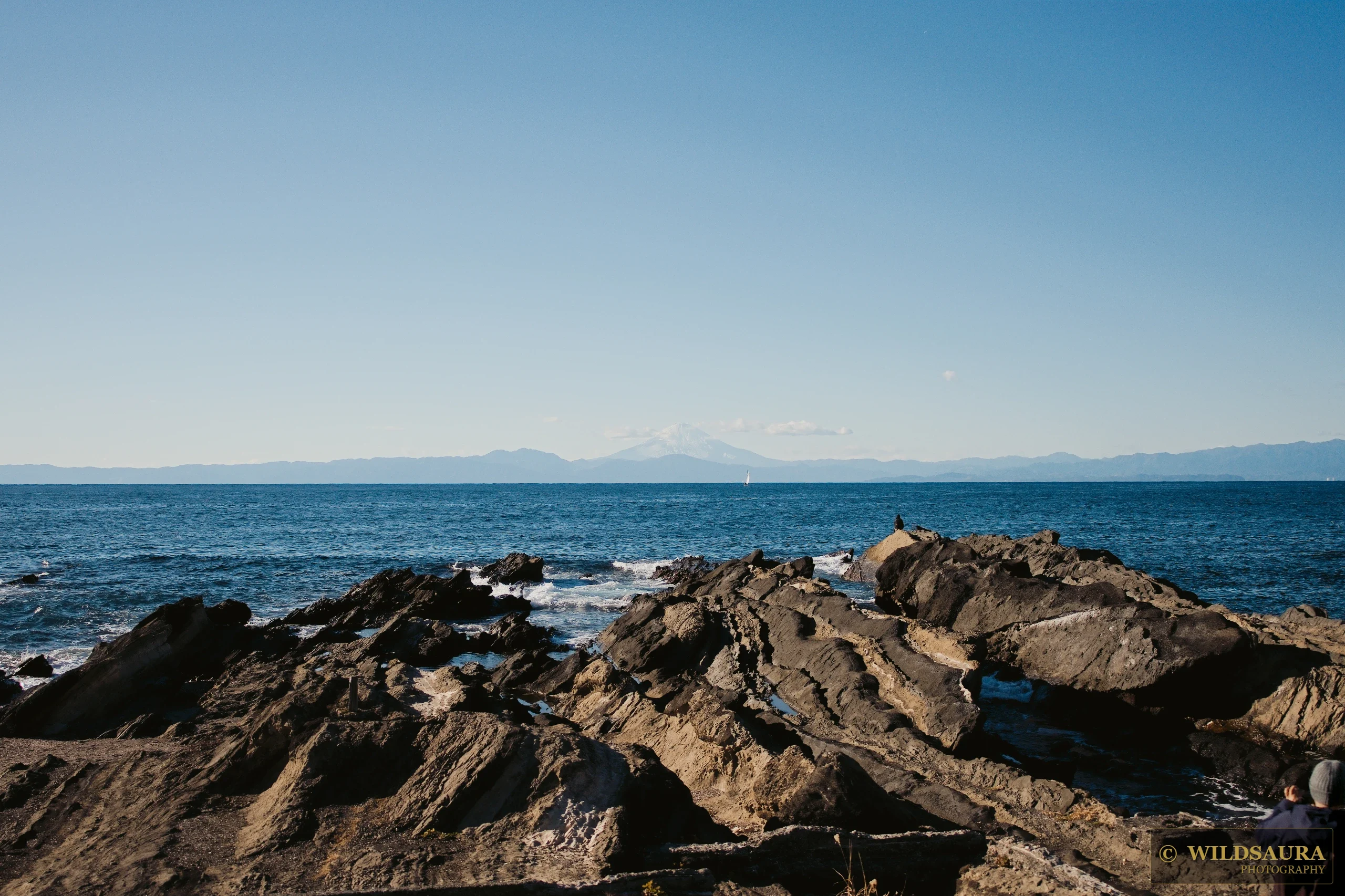 Distant Fuji, Rocky Coast