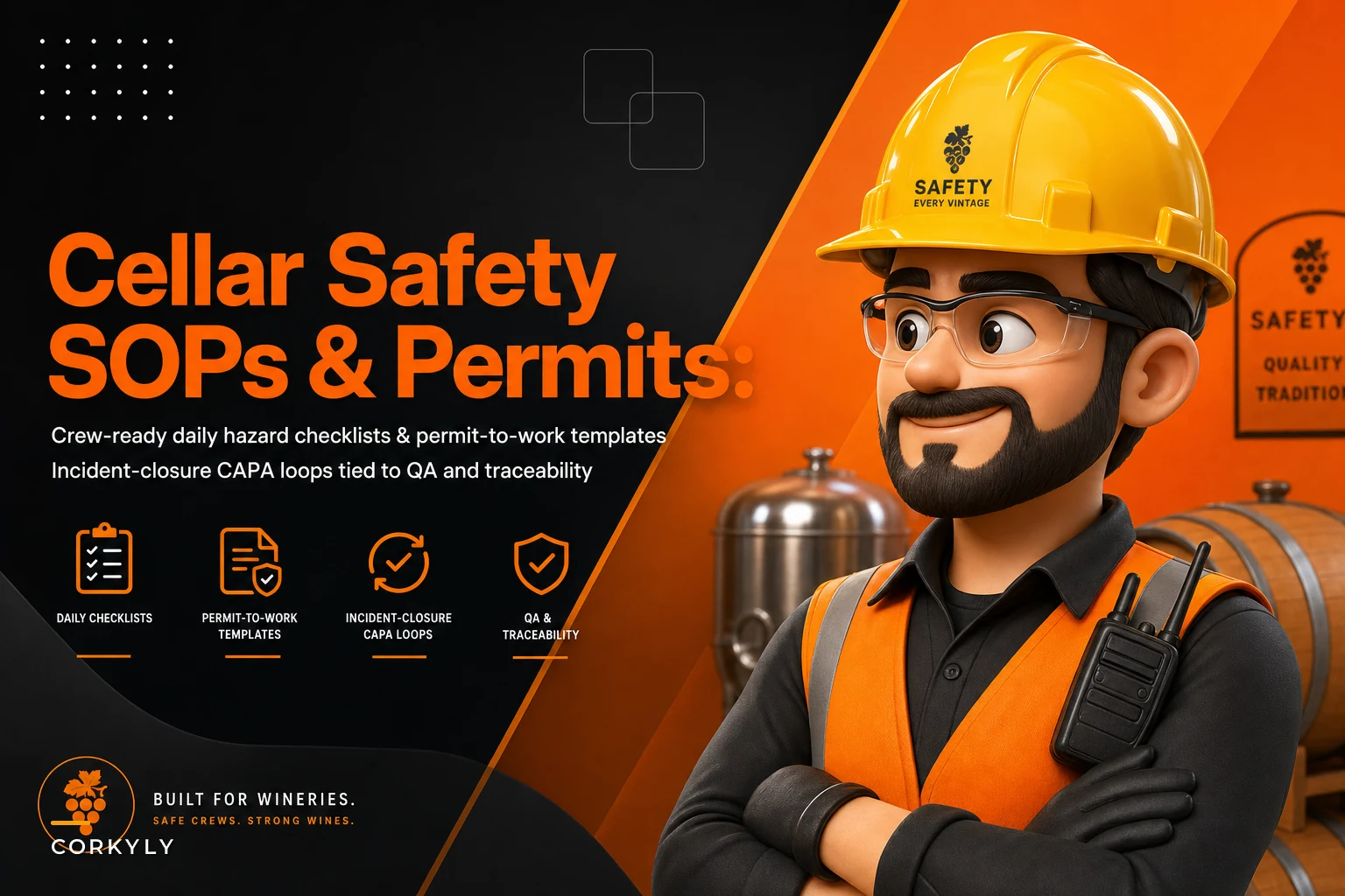 Cellar safety SOPs: daily hazard checks, confined-space permits and incident-closure CAPA templates