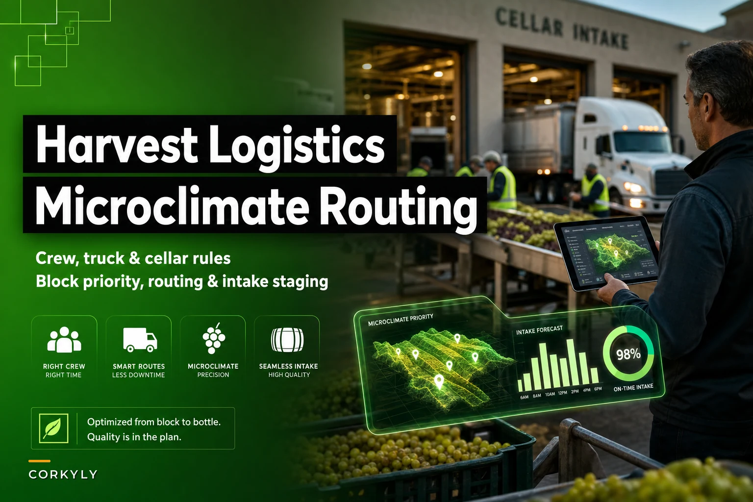 Harvest logistics for multiple microclimates: crew, truck and cellar-intake rules to avoid bottlenecks