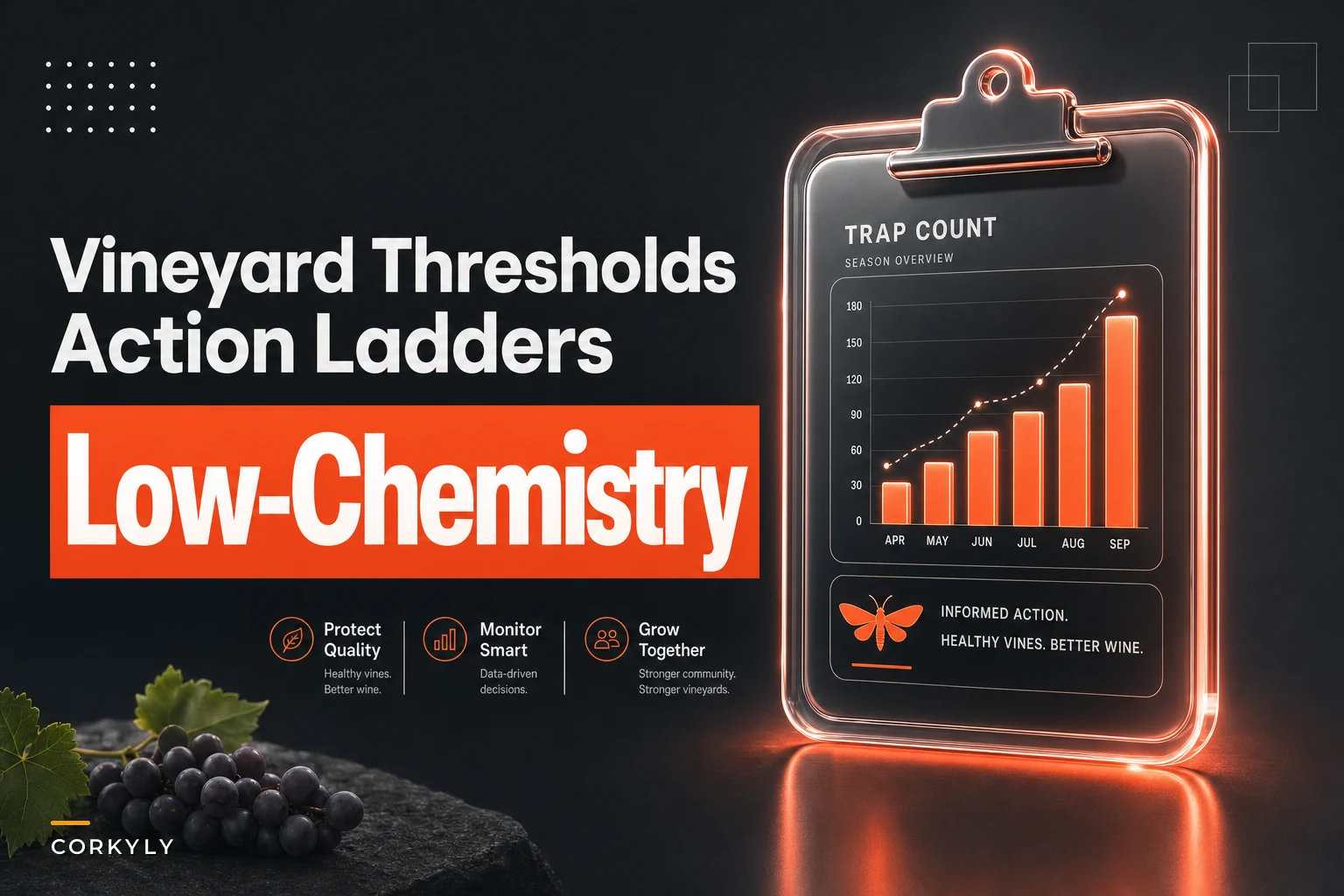 IPM thresholds-to-action for vineyards: numeric trap counts, conservative ladders and low-chemistry responses