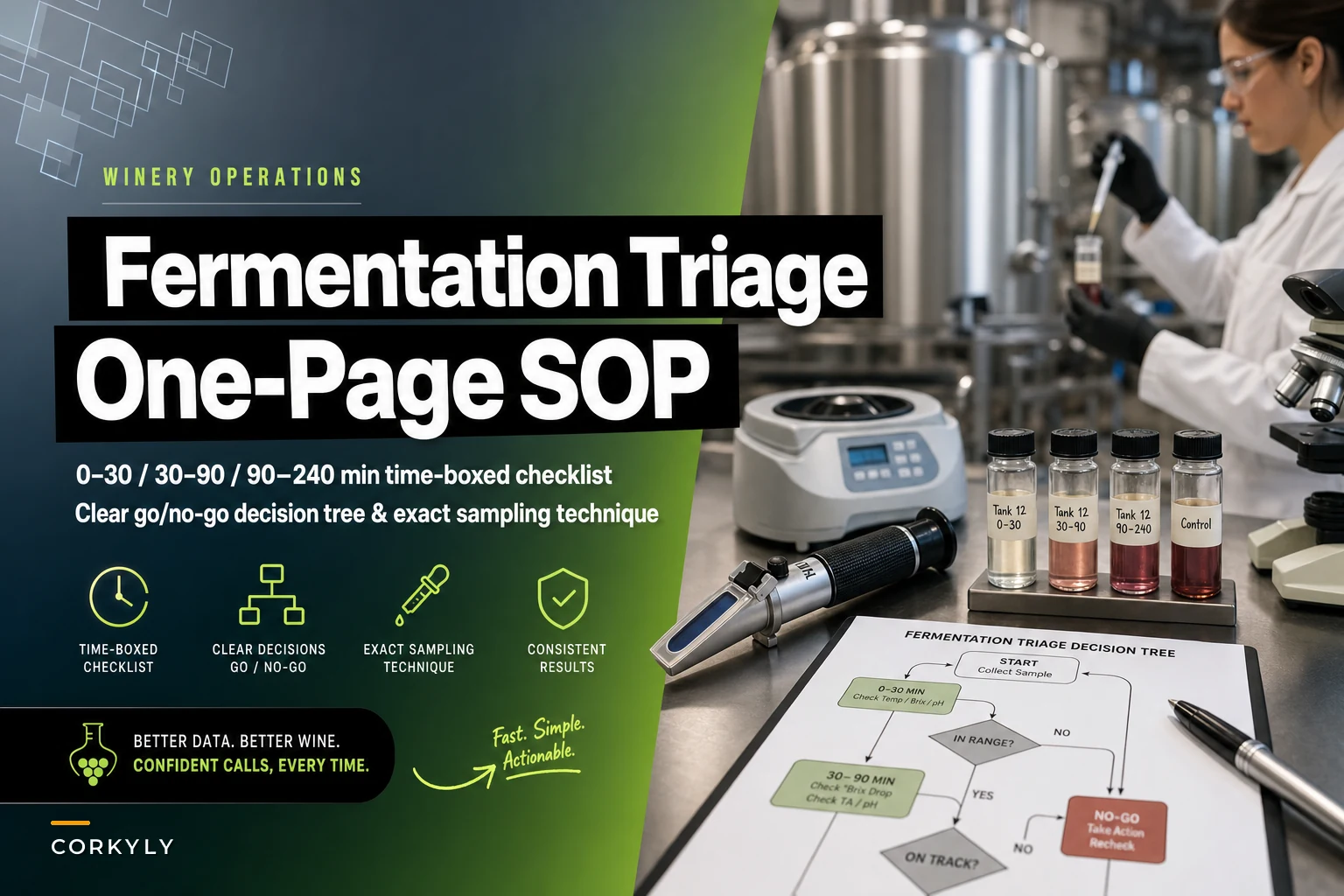 One‑Page Single‑Shift Fermentation Triage SOP: 0–30 / 30–90 / 90–240 min Checklist with Exact Sampling Technique and Decision Tree