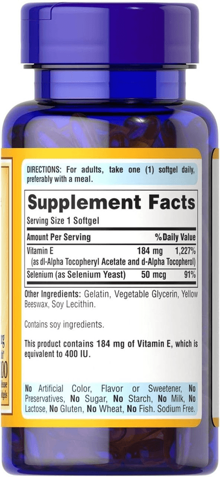 Vitamina E con Selenio 400 IU 100 cápsulas Puritan´s Pride