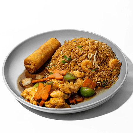 COMBO 9 - ARROZ CON CAMARONES, POLLO EN SALSA OSTRA Y LUMPIA