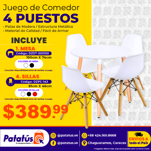 JEUGO DE COMEDOR DE 4 PUESTOS REDONDA