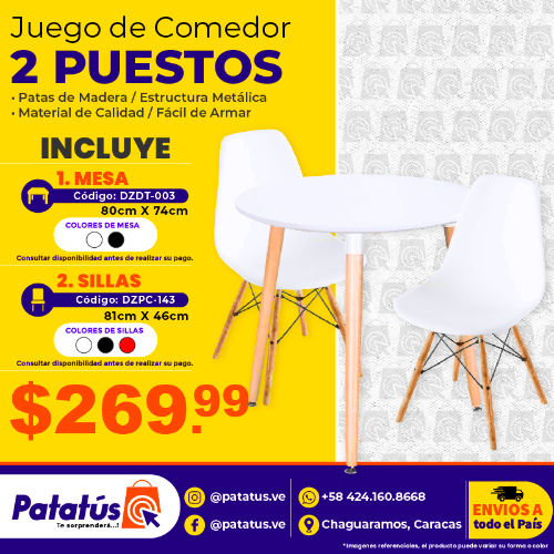 JUEGO DE COMEDOR DE 2 PUESTOS