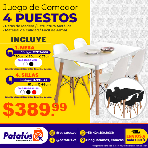 JUEGO DE COMEDOR DE 4 PUESTOS  CUADRADA