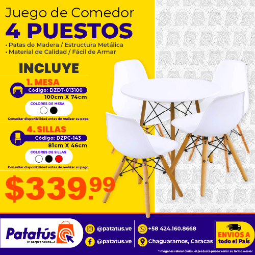 JUEGO DE COMEDOR DE 4 PUESTOS REDONDA